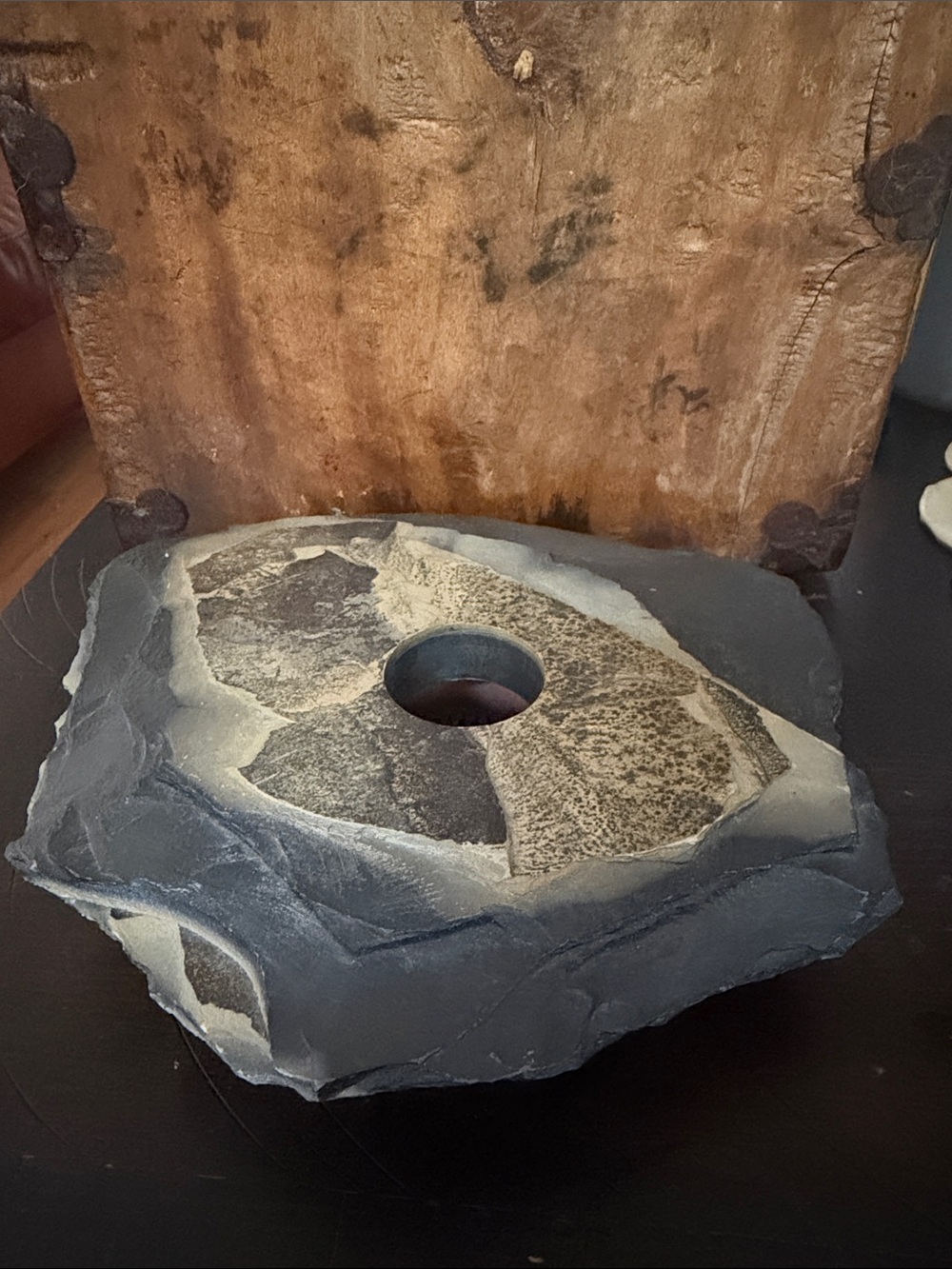 Handcrafted Black Stone Japanese Ikebana slate vase signed